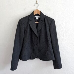 Harve Benard Wool Blend Two Button Tailored Piped Blazer Dark Gray Womens Size 8